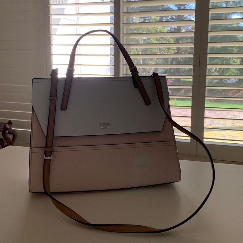 GUESS satchel - new - pale pink body. White flap.